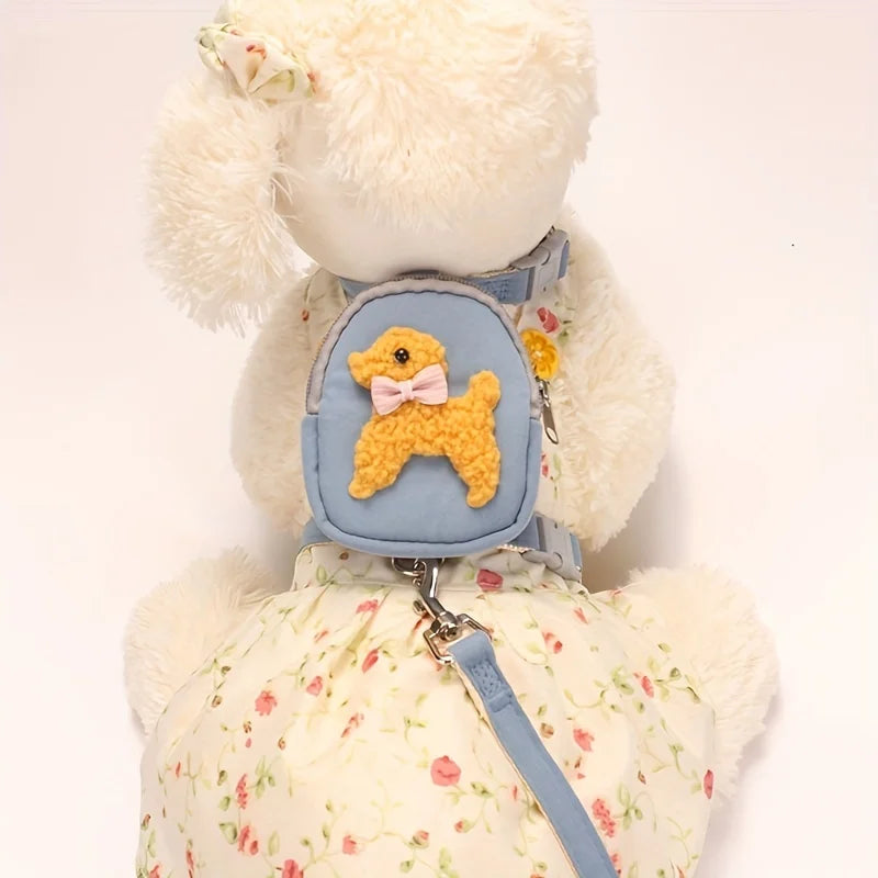Adjustable Soft Pet Vest with Backpack and Leash for Small and Medium
