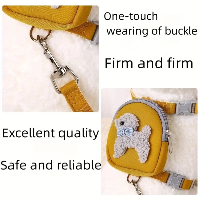 Adjustable Soft Pet Vest with Backpack and Leash for Small and Medium
