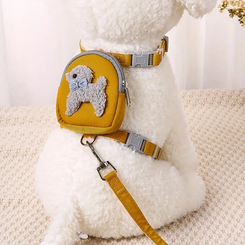 Adjustable Soft Pet Vest with Backpack and Leash for Small and Medium