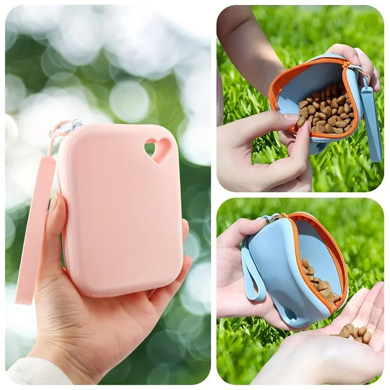 1pc Silicone Dog Treat Bag Pet Snack Bag Travel Portable Training Pet